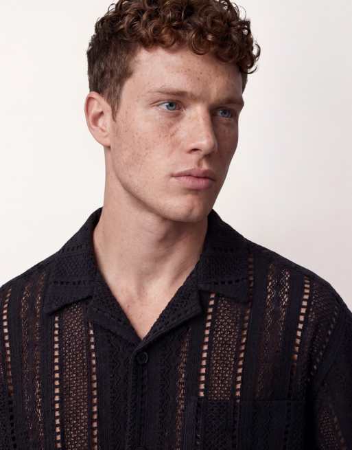 ASOS DESIGN - Oversized gehaakt overhemd met reverskraag in zwart, 3 van 5