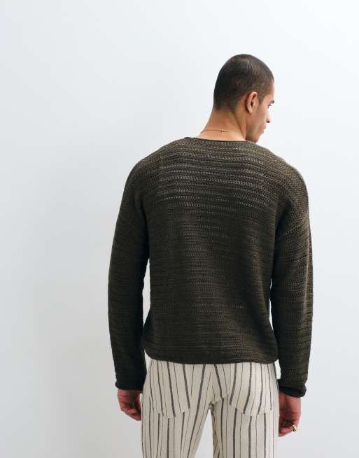 ASOS DESIGN - Oversized geribbeld gebreid T-shirt met lange mouwen in kaki, 5 van 5