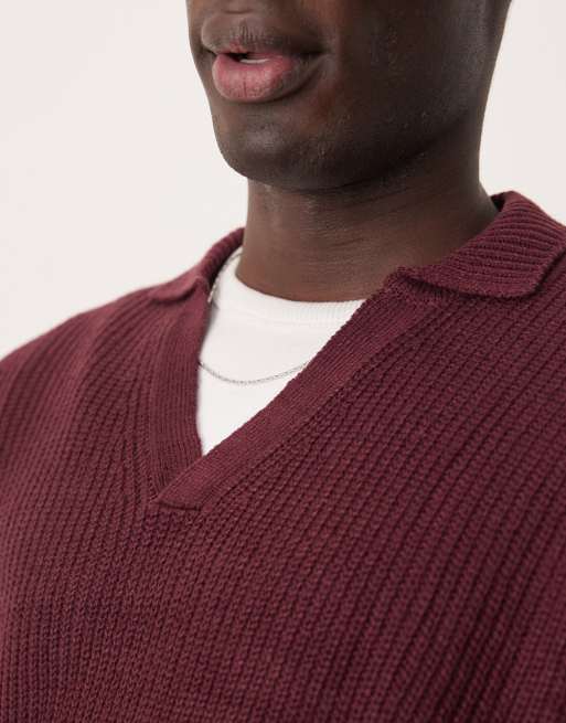 ASOS DESIGN - Oversized geribbeld gebreide trui met inkeping aan de hals in bordeauxrood, 2 van 4
