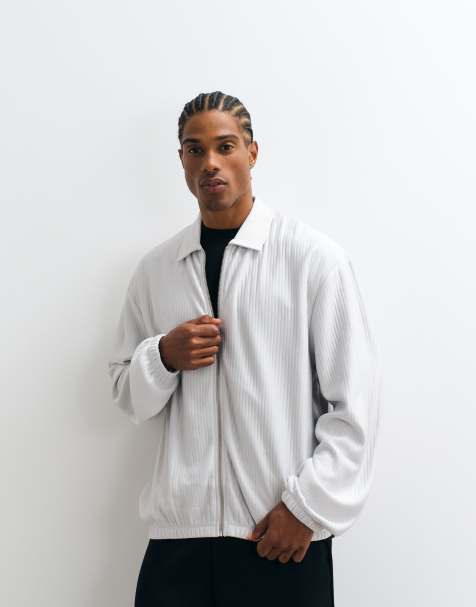 ASOS DESIGN - Oversized geribbeld harrington jack met rits in grijs, deel van co-ord set - view 1
