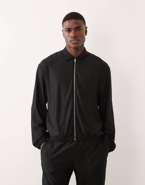 ASOS DESIGN - Oversized geribbeld Harrington jack met rits in zwart, deel van co-ord set - view 1