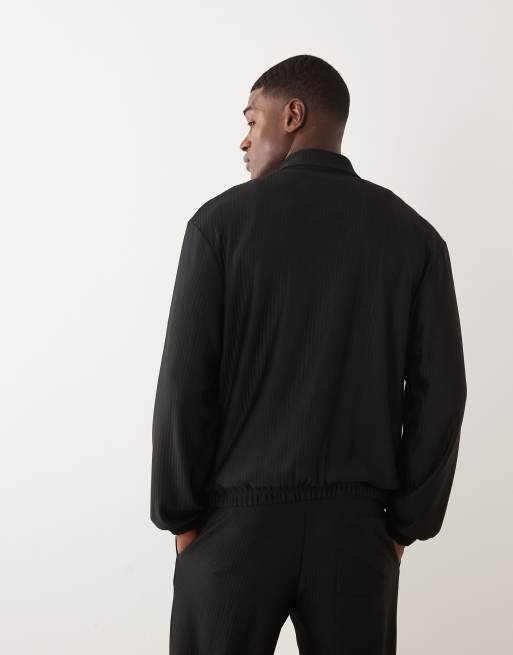 ASOS DESIGN - Oversized geribbeld Harrington jack met rits in zwart, deel van co-ord set, 4 van 5