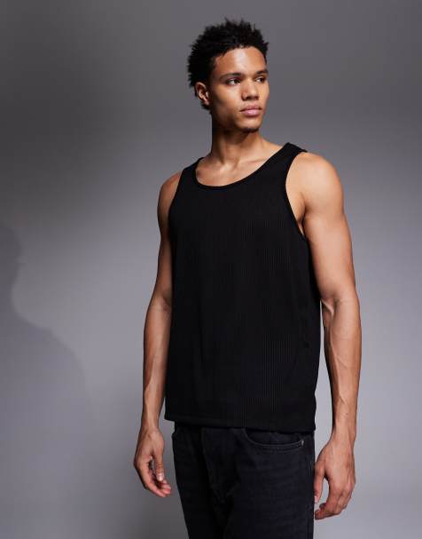 ASOS DESIGN - Oversized geribbeld hemdje met textuur in zwart - view 1