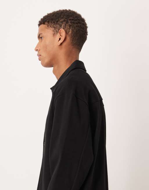 ASOS DESIGN - Oversized geribbeld jack van zware jersey in zwart, 4 van 5