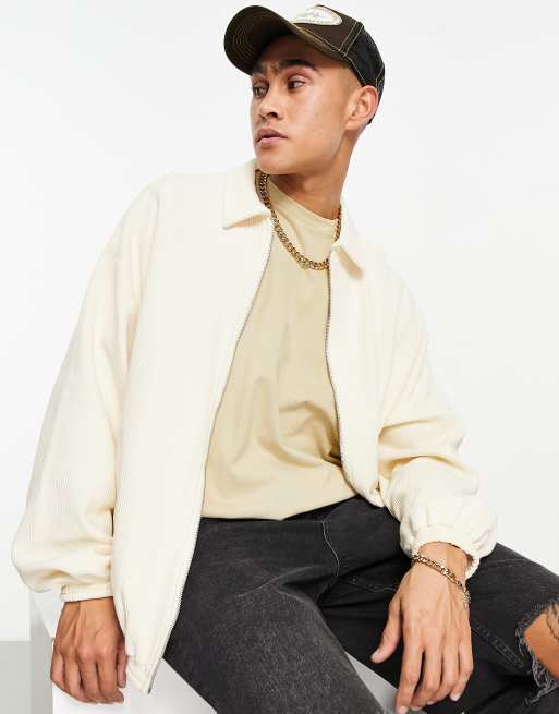 ASOS DESIGN - Oversized geribbeld jersey Harrington jack in gebroken wit 