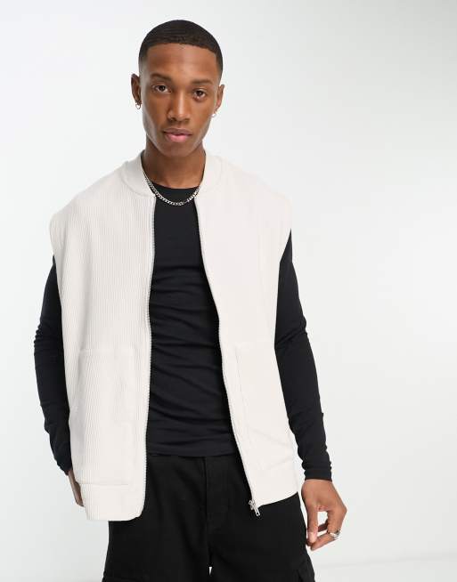 ASOS DESIGN - Oversized geribbelde bodywarmer met rits in lichtgrijs