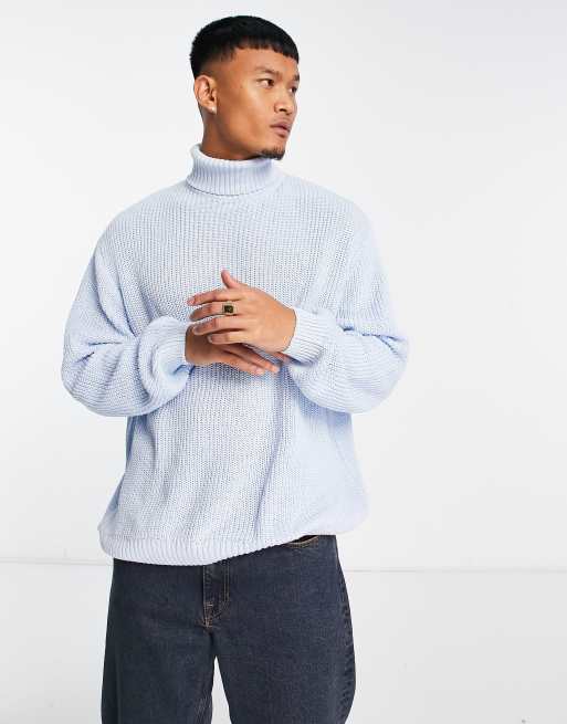 ASOS DESIGN - Oversized geribbelde visserstrui met col in bleek blauw