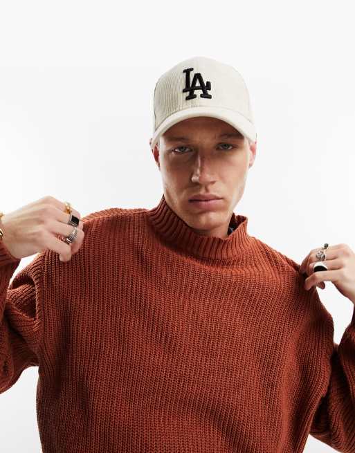 ASOS DESIGN - Oversized geribbelde visserstrui met col in bordeauxrood