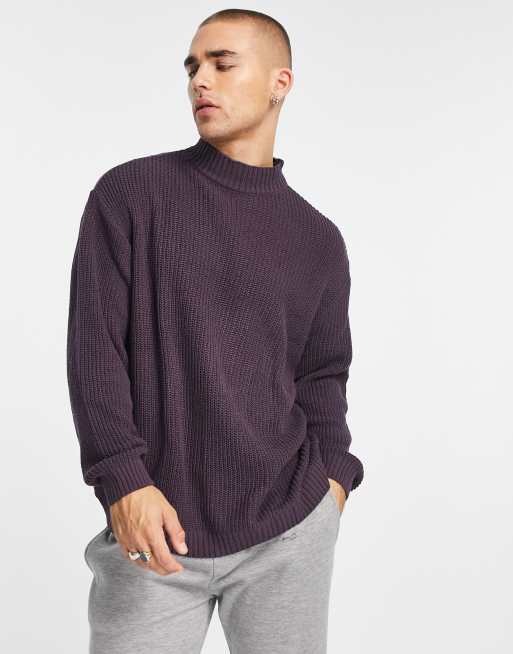 ASOS DESIGN - Oversized geribbelde visserstrui met col in paars