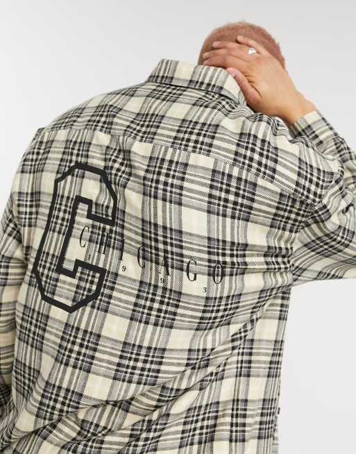 ASOS DESIGN - Oversized geruit 90s overhemd met placement stadsprint op de rug