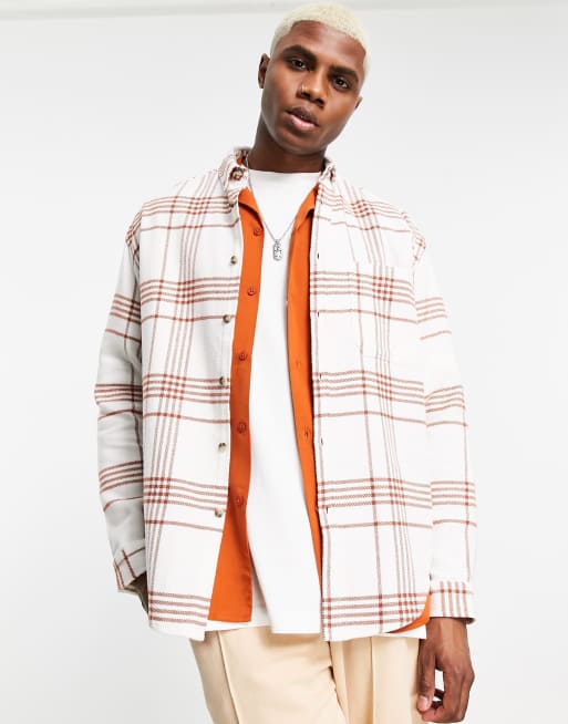 ASOS DESIGN - Oversized geruit jaren 90 overhemd van geborsteld flannel in ecru