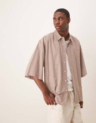 ASOS DESIGN - Oversized geruit overhemd in beige - view 1