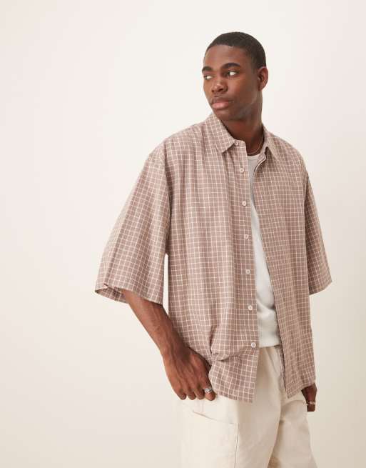 ASOS DESIGN - Oversized geruit overhemd in beige