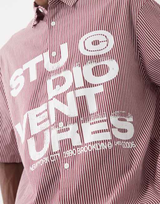ASOS DESIGN oversized geruit overhemd met borstprint in rood, 2 van 5