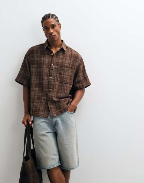 ASOS DESIGN - Oversized geruit overhemd met rechte pasvorm in bruin - view 1