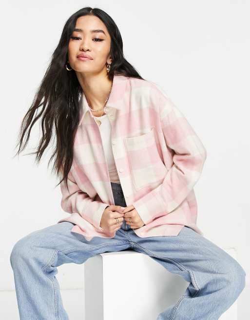 ASOS DESIGN - Oversized geruit shacket in roze en wit