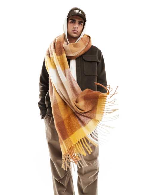 ASOS DESIGN - Oversized geruite sjaal in geel en donker oranje