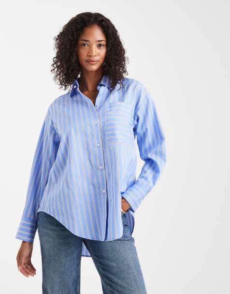 ASOS DESIGN - Oversized gestreept lang overhemd in blauw - view 1