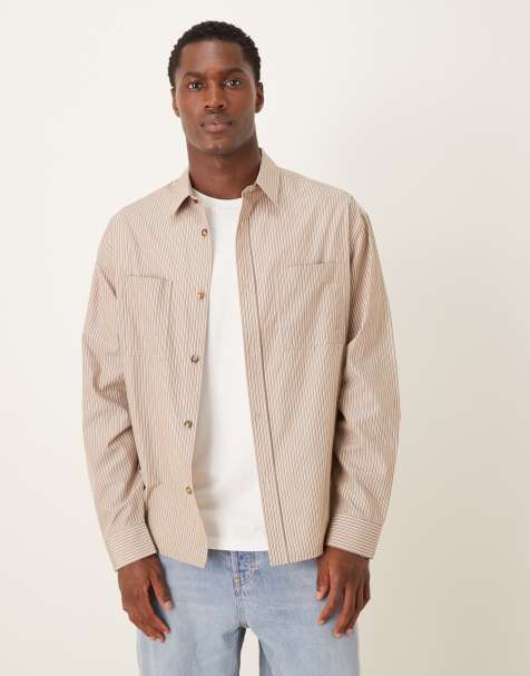 ASOS DESIGN - Oversized gestreept overhemd in beige - view 1