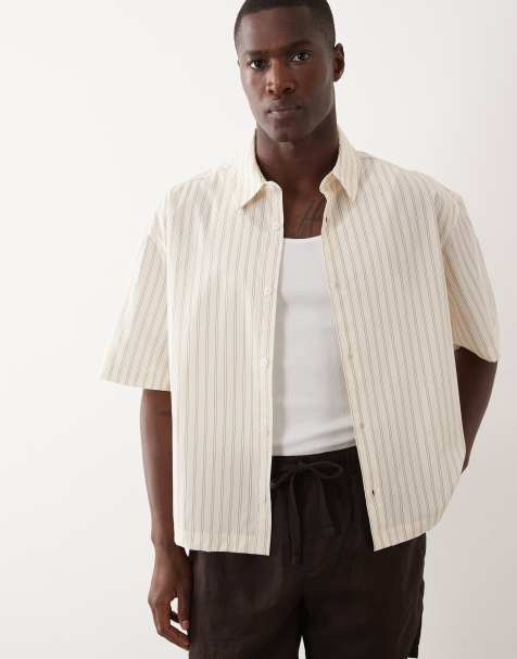 ASOS DESIGN - Oversized gestreept overhemd in beige - view 1