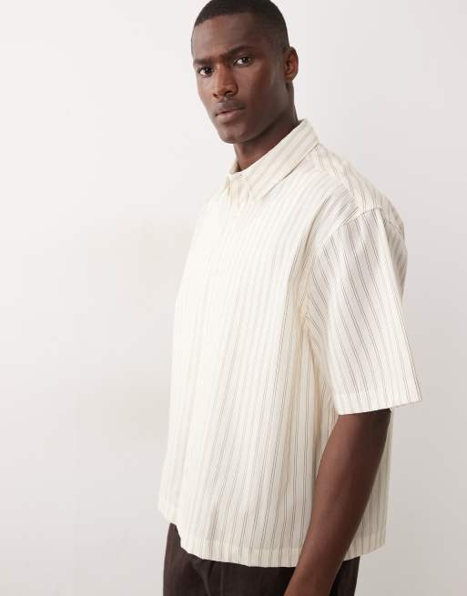 ASOS DESIGN - Oversized gestreept overhemd in beige, 4 van 5