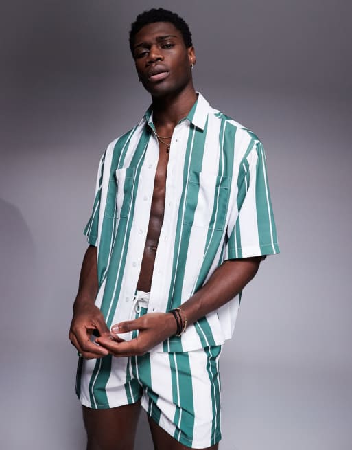 ASOS DESIGN - Oversized gestreept overhemd in blauw en groen, deel van co-ord set, 3 van 4
