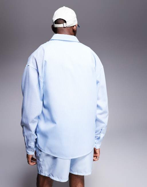ASOS DESIGN - Oversized gestreept overhemd in jaren 90-stijl in blauw en wit, deel van co-ord set, 4 van 4