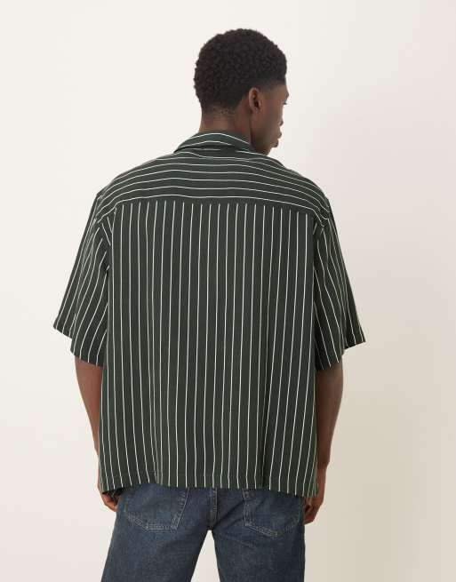 ASOS DESIGN - Oversized gestreept overhemd met borduursel op de borst in donkergroen gestreept, 5 van 5
