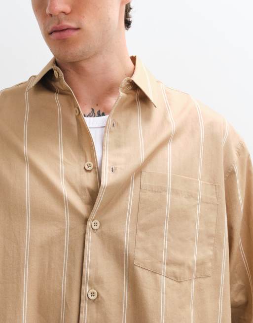 ASOS DESIGN oversized gestreept overhemd met ronde zoom in beige, 5 van 5