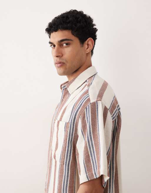 ASOS DESIGN - Oversized gestreept overhemd met textuur in crème, 4 van 5