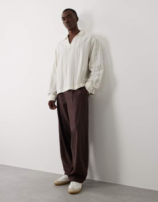 ASOS DESIGN - Oversized gestreept overhemd zonder sluiting met linnenlook in beige, 5 van 5