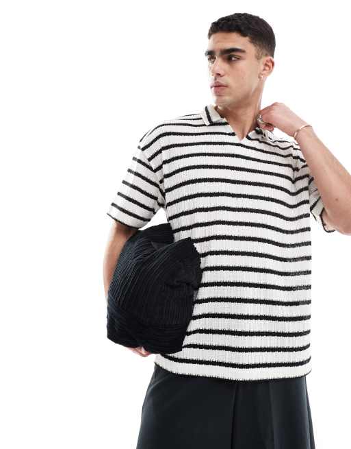 ASOS DESIGN - Oversized gestreept poloshirt met inkeping in de hals en textuur