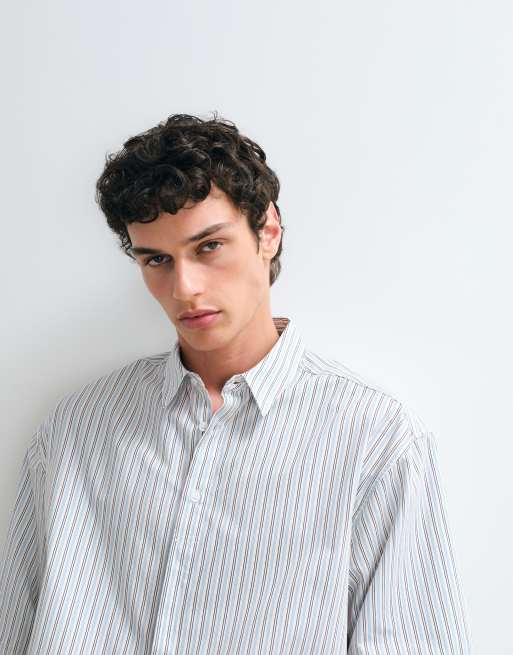 ASOS DESIGN - Oversized gestreept poplin overhemd in wit, 3 van 5