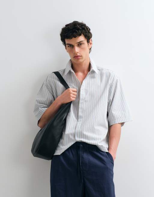 ASOS DESIGN - Oversized gestreept poplin overhemd in wit, 4 van 5
