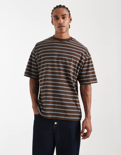 ASOS DESIGN - Oversized gestreept T-shirt in donkerbruin en blauw - view 1