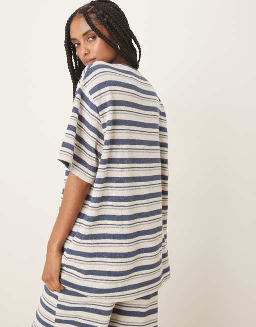 ASOS DESIGN - Oversized gestreept T-shirt in gebreid marineblauw, deel van co-ord set, 3 van 4