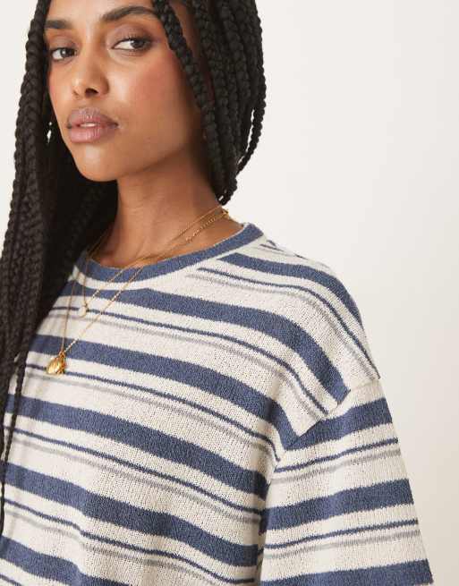 ASOS DESIGN - Oversized gestreept T-shirt in gebreid marineblauw, deel van co-ord set, 4 van 4