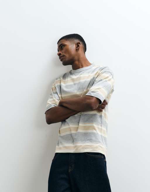 ASOS DESIGN - Oversized gestreept T-shirt in gemêleerd grijs, 2 van 5