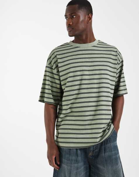 ASOS DESIGN - Oversized gestreept T-shirt in groen met wassing - view 1