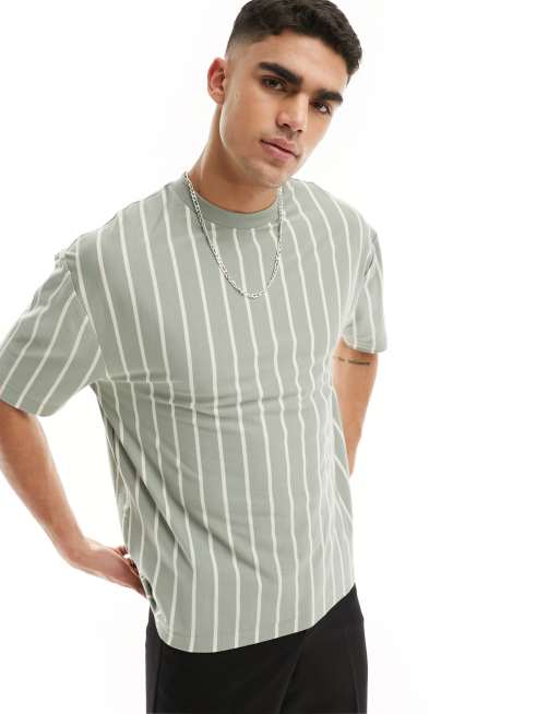 ASOS DESIGN - Oversized gestreept T-shirt in wit en groen