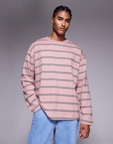 ASOS DESIGN - Oversized gestreept T-shirt met lange mouwen in roze en grijs - view 1