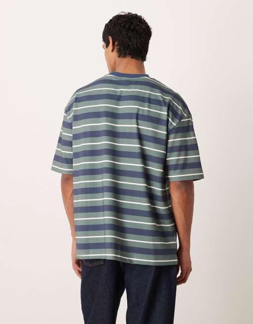 ASOS DESIGN - Oversized gestreept T-shirt van zware stof in blauw en bruin, 3 van 5