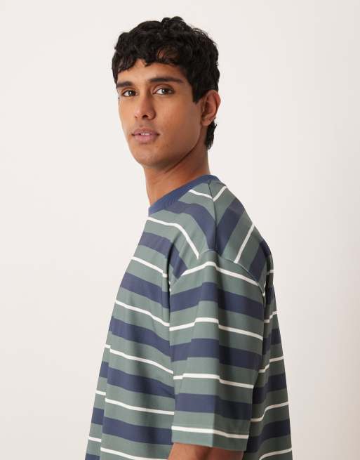 ASOS DESIGN - Oversized gestreept T-shirt van zware stof in blauw en bruin, 4 van 5