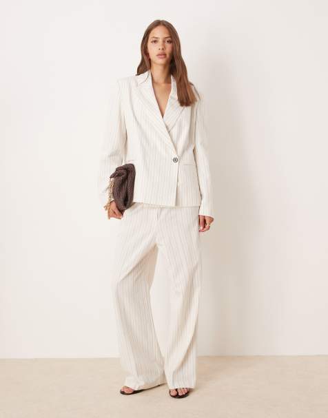 ASOS DESIGN - Oversized gestreepte co-ord set van linnen met rechte blazer en broek met elastische taille - view 1