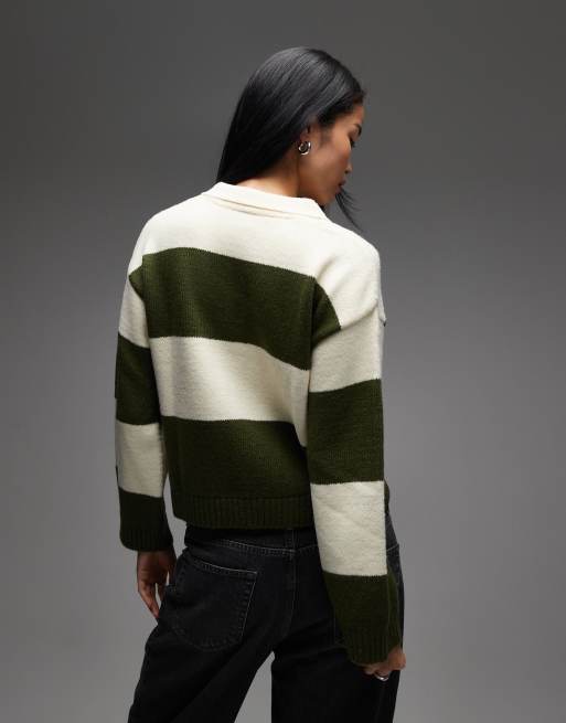 ASOS DESIGN - Oversized gestreepte gebreide rugbytop in groen, 3 van 4