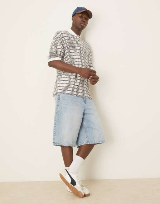 ASOS DESIGN - Oversized gestreepte polo met verlaagde schouders en textuur in blauw en wit, 2 van 4