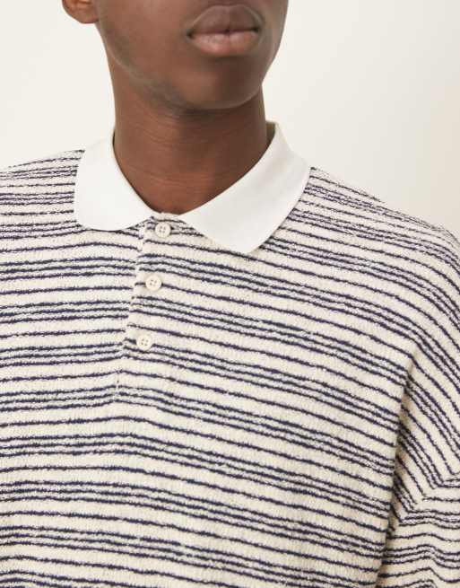 ASOS DESIGN - Oversized gestreepte polo met verlaagde schouders en textuur in blauw en wit, 3 van 4