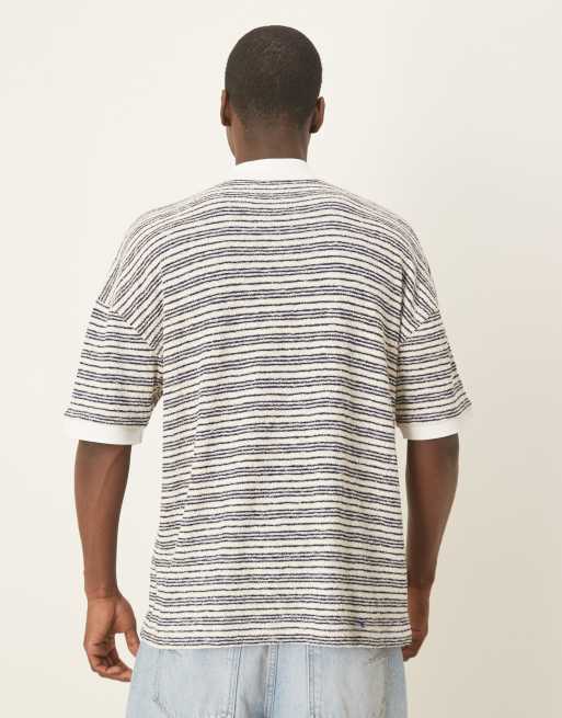 ASOS DESIGN - Oversized gestreepte polo met verlaagde schouders en textuur in blauw en wit, 4 van 4
