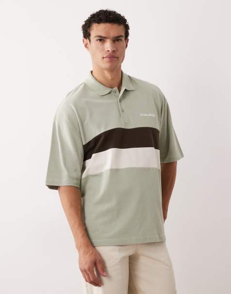 ASOS DESIGN - Oversized gestreepte polo van zware stof met textuur in lichtgroen - view 1
