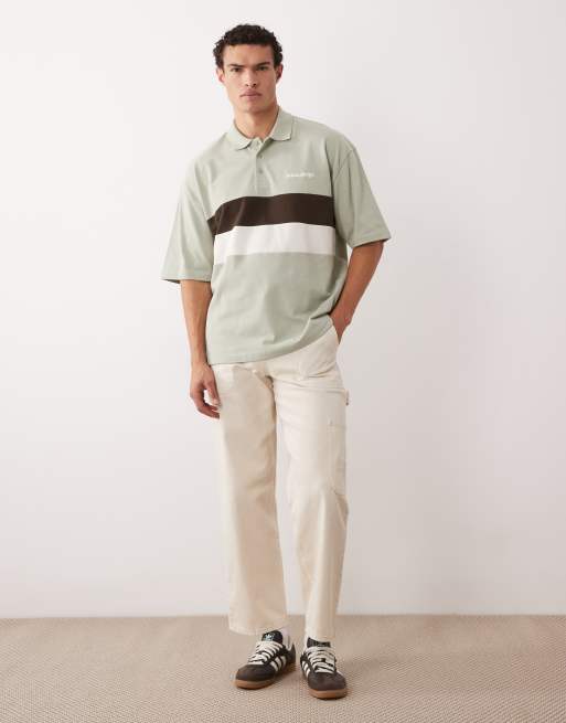 ASOS DESIGN - Oversized gestreepte polo van zware stof met textuur in lichtgroen, 2 van 5